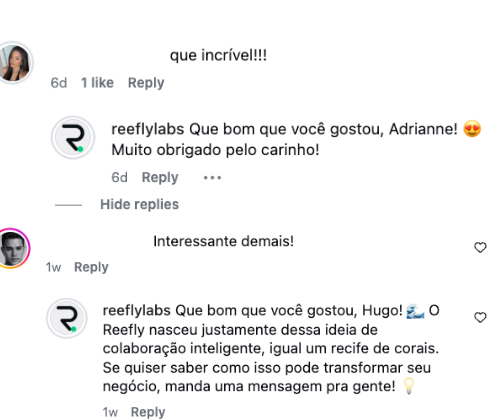 Comentários respondidos pela Reefly