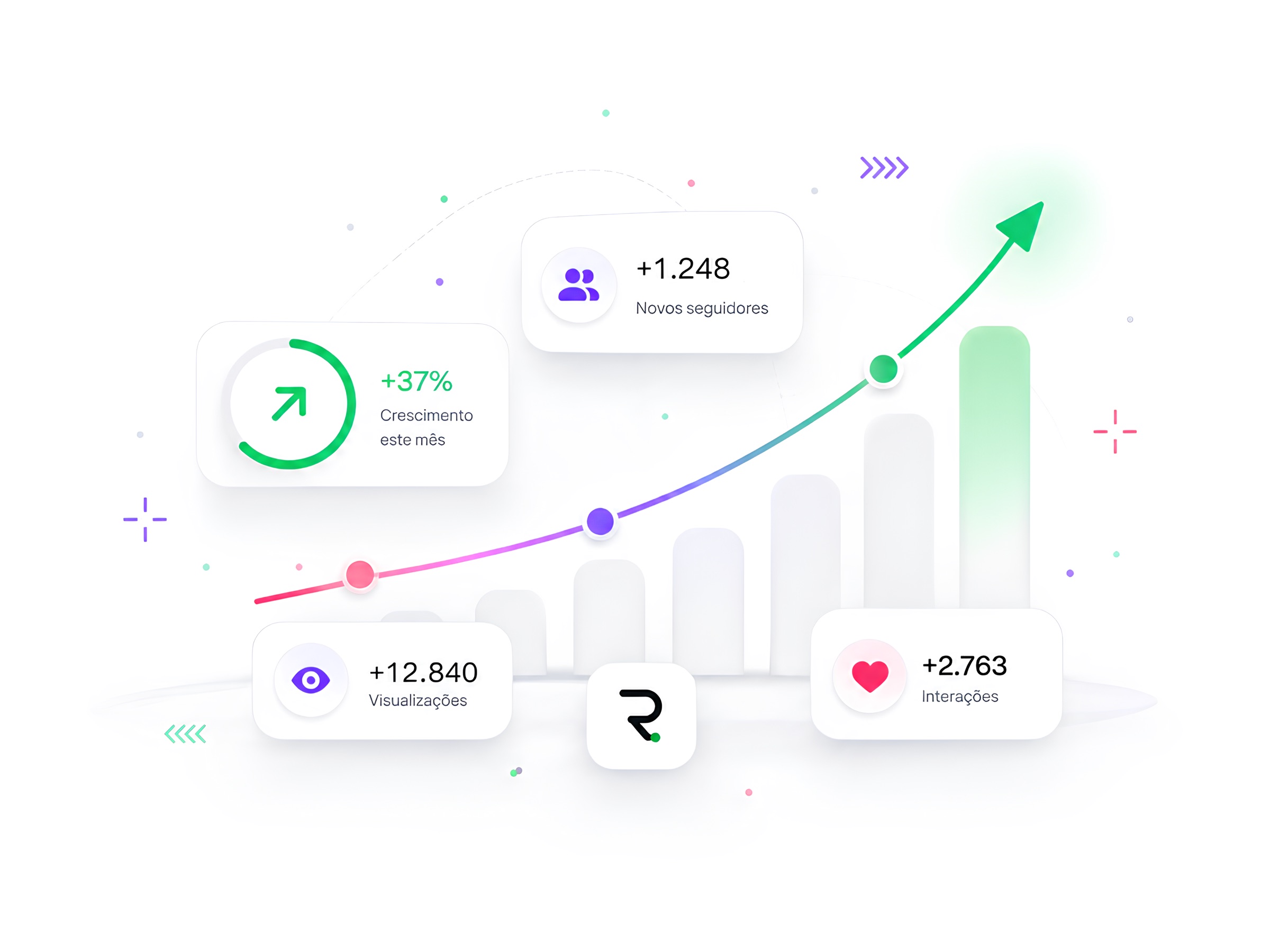 Dashboard da Reefly: gráficos de crescimento e cards de métricas