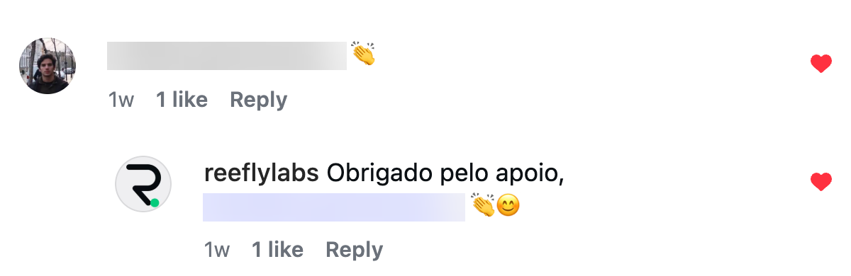 Reefly respondendo comentário no Instagram