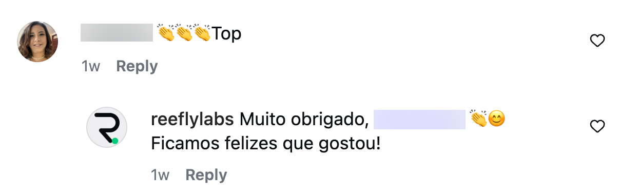 Reefly respondendo comentário no Instagram