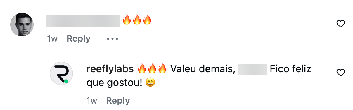 Reefly respondendo comentário no Instagram